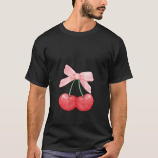 Vrouwen Zomer Waterverf Rode Kersen Coquette Wit T-shirt