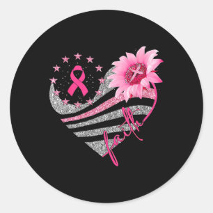 Vrouwen Zonnebloem Roze Lint Geloof Borstkanker A Ronde Sticker