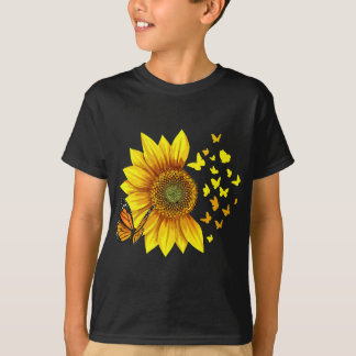 Vrouwen zonnebloemvlinders t-shirt