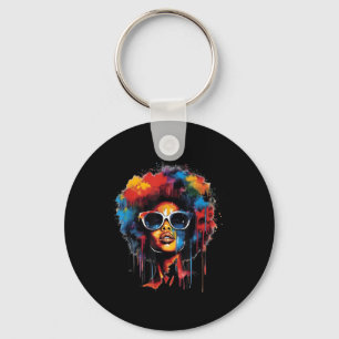Vrouwen Zwart Koningin Afro Melanine Verf Dripping Sleutelhanger