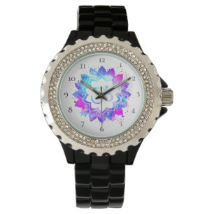*~* Vrouwen Zwarte Lotus Om New age Mandala Horloge