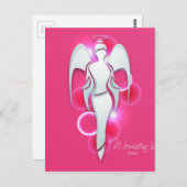 Vrouwendag, blanke vrouw engel op roze briefkaart (Voorkant / Achterkant)