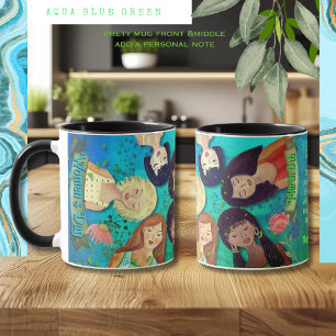 Vrouwendag portretteert blauw groen mok