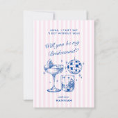 Vrouwenfeest Retro Disco Cocktail Blauw & Roze Kaart (Voorkant)