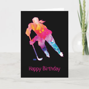 Vrouwenhockey Verjaardag Speler Watercolor Kaart