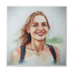 Vrouwenportret in waterige stijl tegeltje