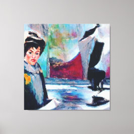  vrouwenportret met Abstracte achtergrond Canvas Afdruk