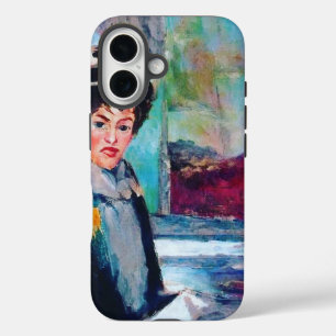 vrouwenportret met Abstracte achtergrond iPhone 16 Hoesje