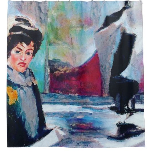 vrouwenportret met Abstracte achtergrond Douchegordijn (Voorkant)