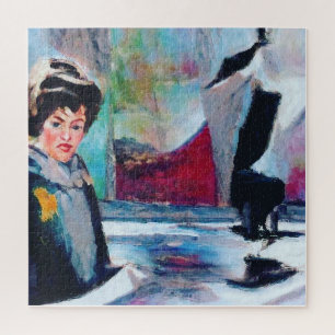 vrouwenportret met Abstracte achtergrond Legpuzzel