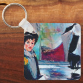  vrouwenportret met Abstracte achtergrond Sleutelhanger (Voorkant)