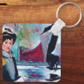  vrouwenportret met Abstracte achtergrond Sleutelhanger (Achterkant)