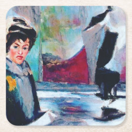  vrouwenportret met Abstracte achtergrond Vierkante Kartonnen Onderzetter