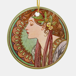 Vrouwenprofiel Alphonse Mucha Keramisch Ornament