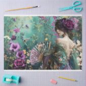 Vrouw's Back, Vogel & Floral Fantasy Portret Kunst Tissuepapier (Craft)