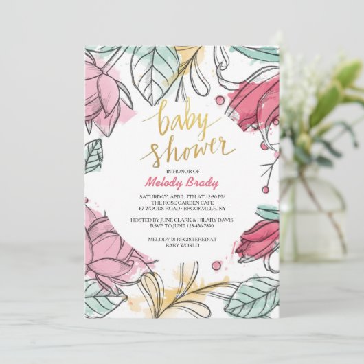 Vrouw's Florale Uitnodiging (Staand voorkant)