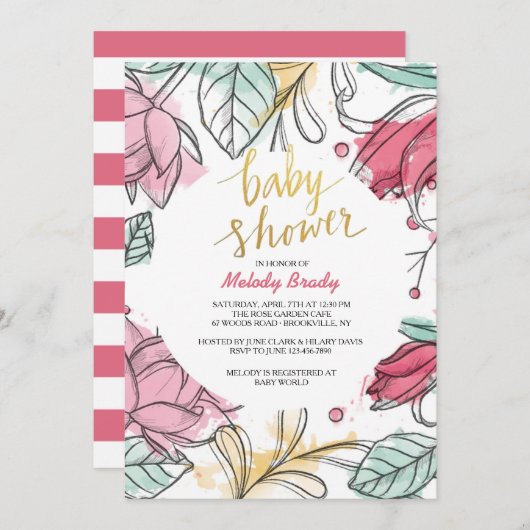 Vrouw's Florale Uitnodiging (Voorkant / Achterkant)