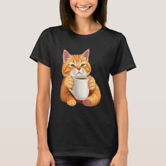 Vrouwtje Schattige Koperkleurige Kat Koffie Grafis T-shirt