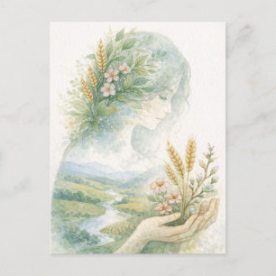 Vruchtbaarheidsgodin-dag Watercolor Postkaart Feestdagenkaart