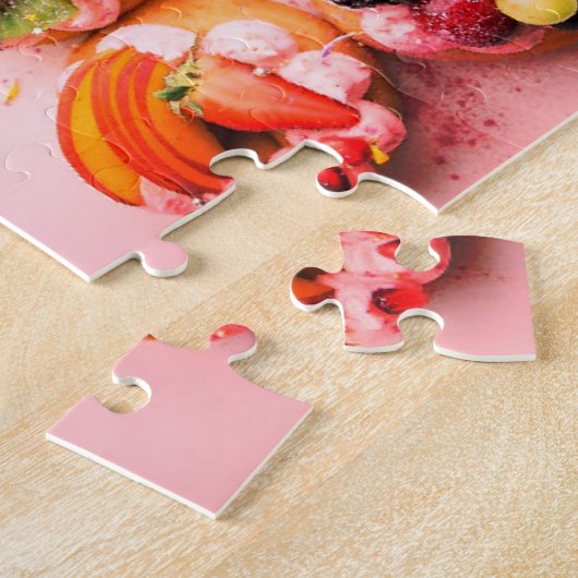 Vruchtbagel en donutervoer kleurrijk legpuzzel (Zijkant)