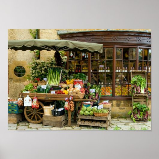 Vruchten- en Veg-kleurrijke Engelse Village Store Poster (Voorkant)