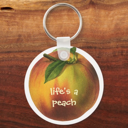 vruchten, gerijpt organisch perzik met leder sleutelhanger (Achterkant)