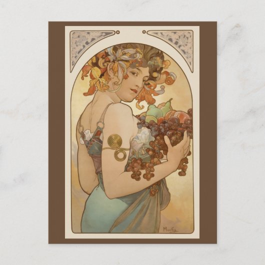 Vruchten van Alphonse Mucha, Art Nouveau Briefkaart (Voorkant)