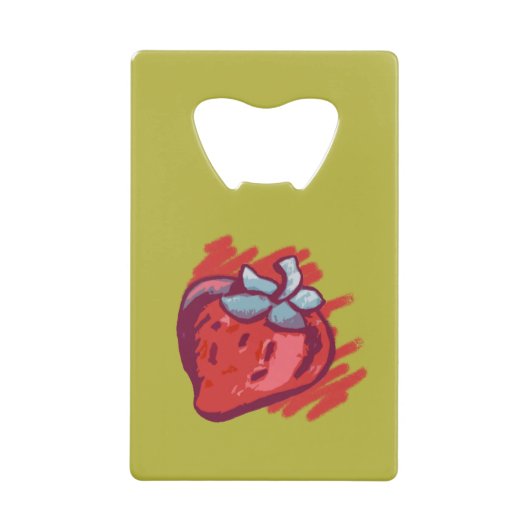 Vruchtpatroonaardbeien op gouden feestartikelen kredietkaart flessenopener (Voorkant)