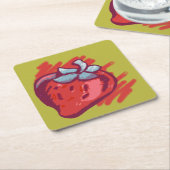 Vruchtpatroonaardbeien op gouden feestartikelen vierkante kartonnen onderzetter (Schuin)