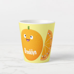 Vruchtrijke cartoon van oranje citrusvruchten latte mok