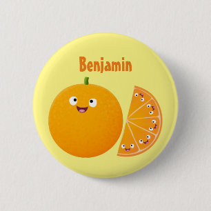 Vruchtrijke cartoon van oranje citrusvruchten ronde button 5,7 cm