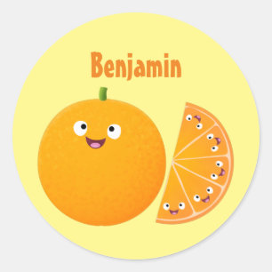 Vruchtrijke cartoon van oranje citrusvruchten ronde sticker