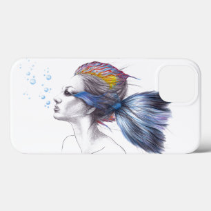 Vruchtvis Mermaid portret Surreal-tekenkunst iPhone 13 Hoesje