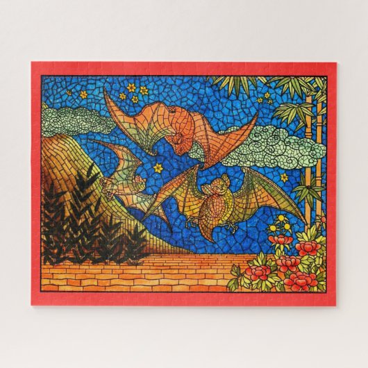 Vruchtvleermuis  Glas in lood ziet er mozaïek uit Legpuzzel (Horizontaal)