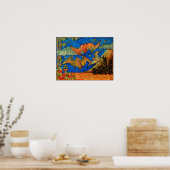 Vruchtvleermuis Glas in lood ziet er mozaïek uit Poster (Keuken)