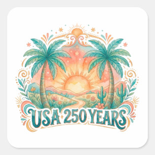 VS 250 Jaar Palmbomen Patriottische Woestijn Zonso Vierkante Sticker