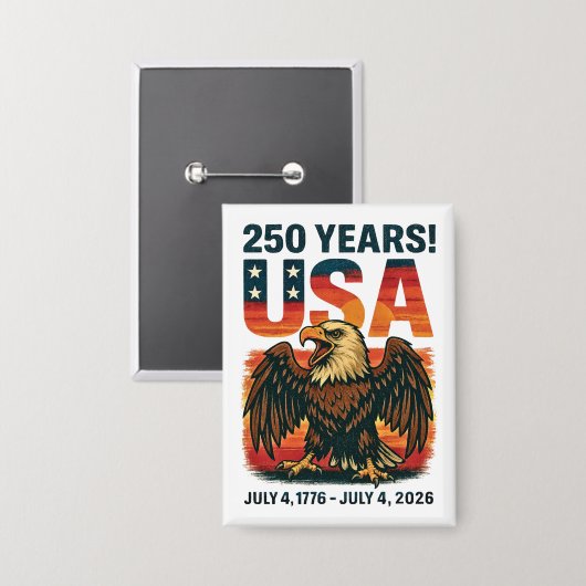 VS 250 jaar – Patriottische Bald Eagle 4 juli 2026 Button (Voorkant / Achterkant)