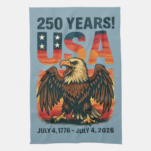 VS 250 jaar – Patriottische Bald Eagle 4 juli 2026 Theedoek (Verticaal)