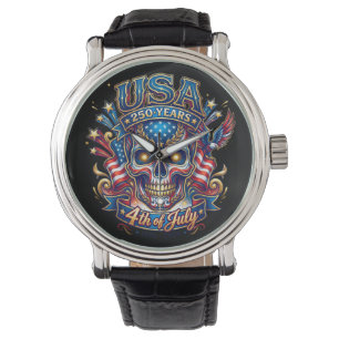 VS 250 Jaar Patriottische Schedel 4 Juli Horloge