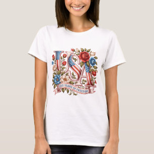 VS 250 Jaar Vrijheid Bloemrijke Patriottische Vint T-shirt