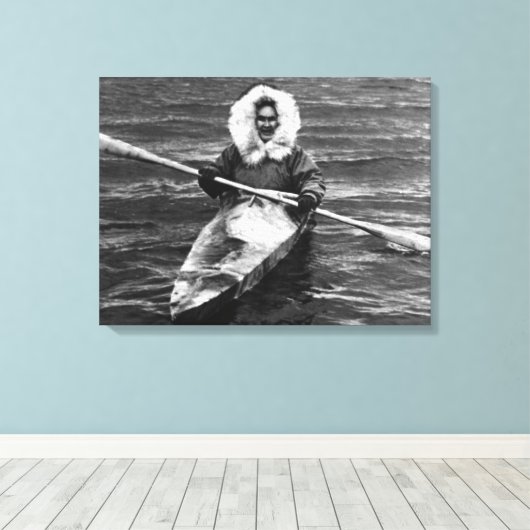 VS Alaska eskimo en zijn kajak Canvas Afdruk (Insitu (Houten vloer))