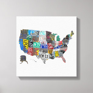 VS Amerikaans Verenigde Staten Kaart Vlag Kenteken Canvas Afdruk