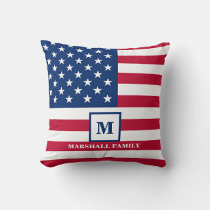 VS Amerikaanse Vlag Aangepast Monogram 4 juli Kussen