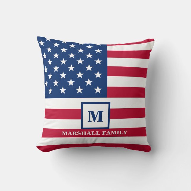VS Amerikaanse Vlag Aangepast Monogram 4 juli Kussen (Voorkant)