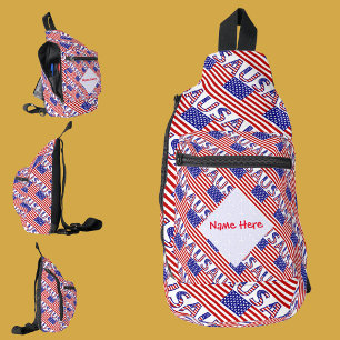 VS Amerikaanse Vlag Getegeld Rood Personalisatie Sling Bag