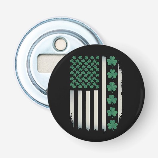 VS Amerikaanse Vlag Klaver St. Patrick's Day Ameri Button Flesopener (Voorkant)
