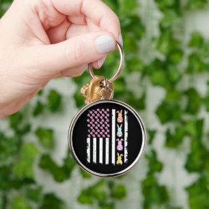 VS Amerikaanse vlag met konijn voor Pasen Sleutelhanger