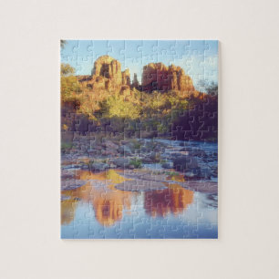 VS, Arizona, Sedona. Cathedral Rock weerspiegelend Legpuzzel