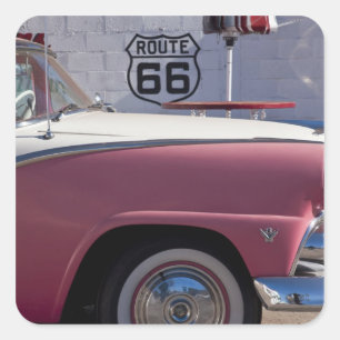 VS, Arizona, Williams. Rt. 66 Stad, 1950's Vierkante Sticker