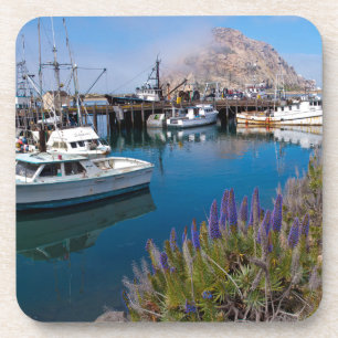 VS, Californië. Aangemeerde boten bij Morro Bay Bier Onderzetter
